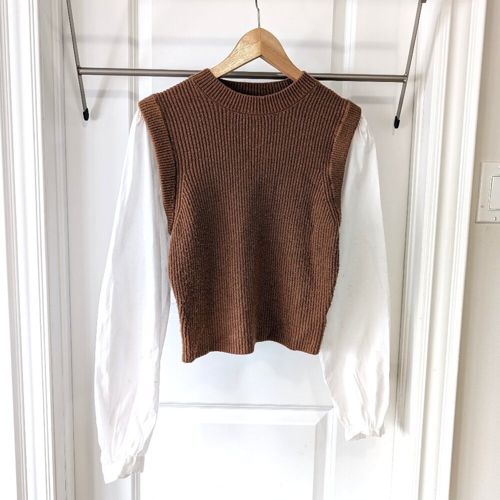 Mexx Brown Knit Sweater and White Dress Shirt Small
